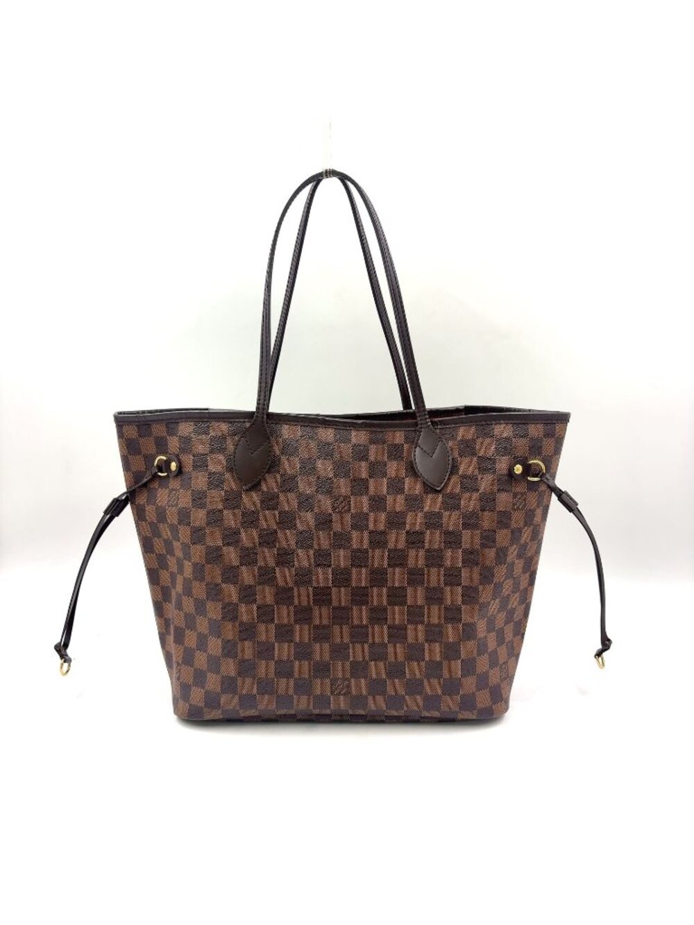 Louis Vuitton Neverfull MM Damier Ebene Leather Brown Tote Bag Gold